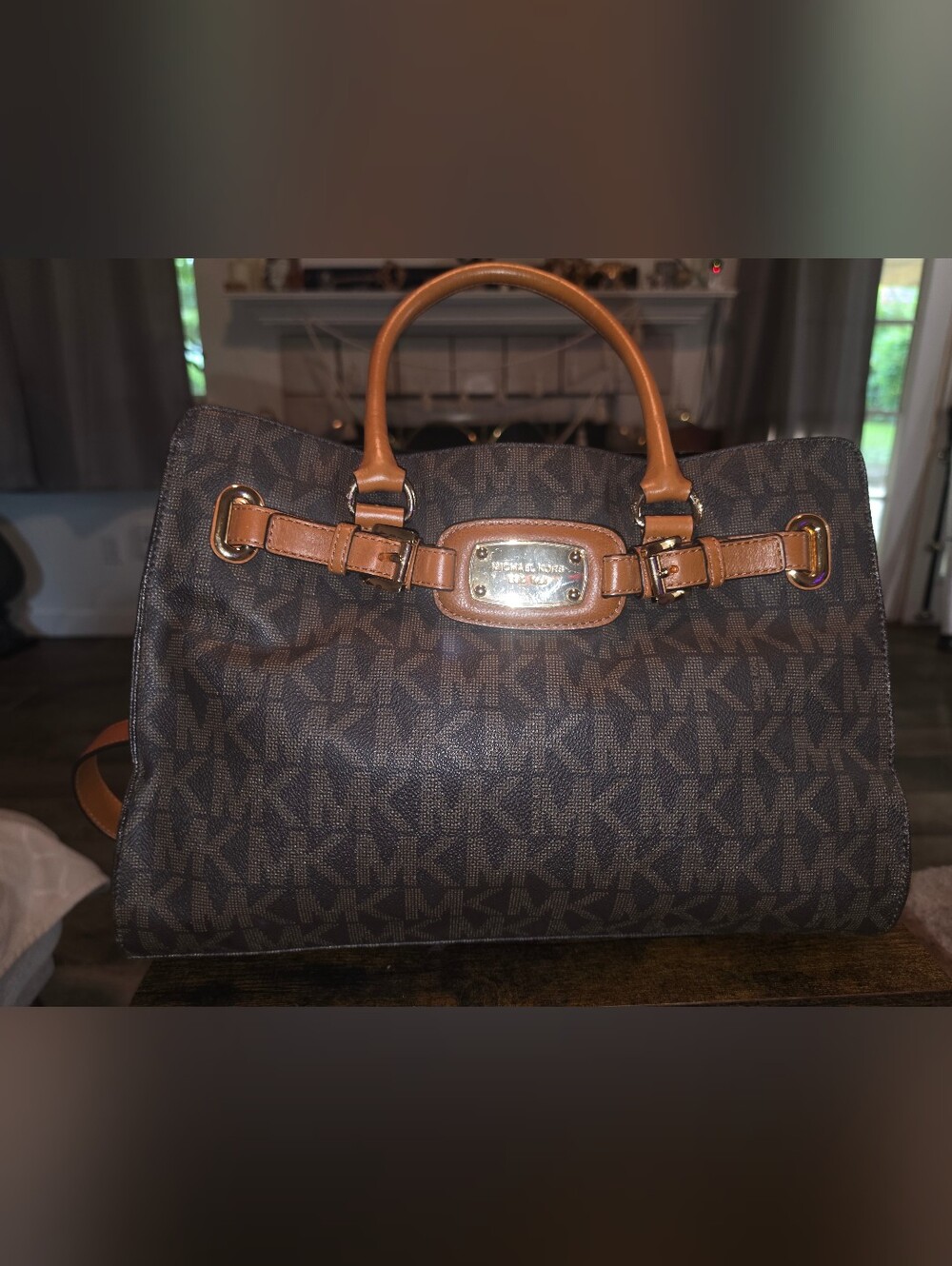 Michael Kors MK Signature Brown Satchel Tote Handbag